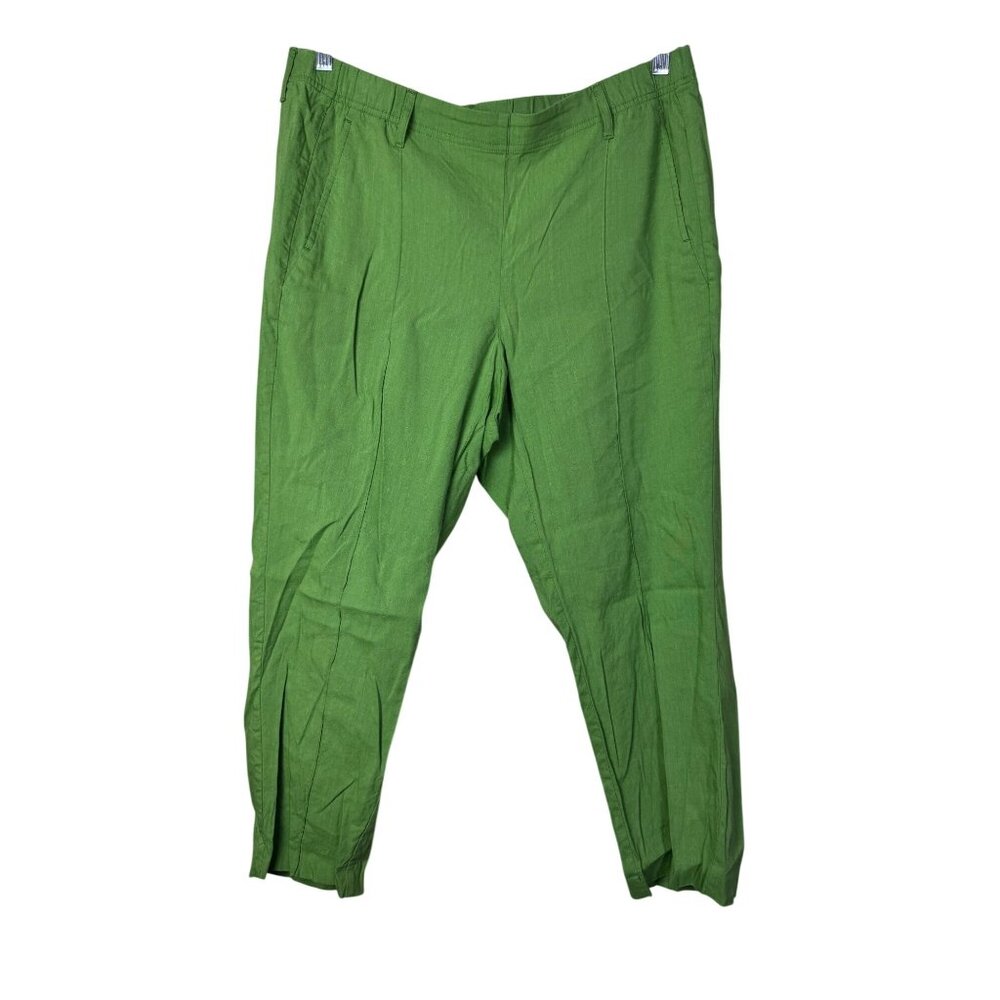 J. Jill Linen Stretch Green Pants Size Large Elastic‎ Waist Vacation lagenlook